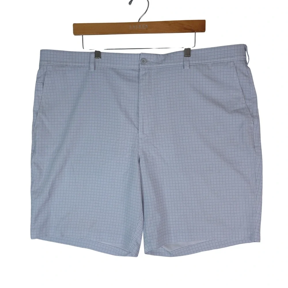 PGA Tour Golf Shorts Mens 44x9 Light Blue Plaid Flat Front Performance Stretch